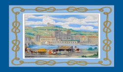 Silk scarf - View of the city of Lyon -  Quay from river Saone hill of Fourviere