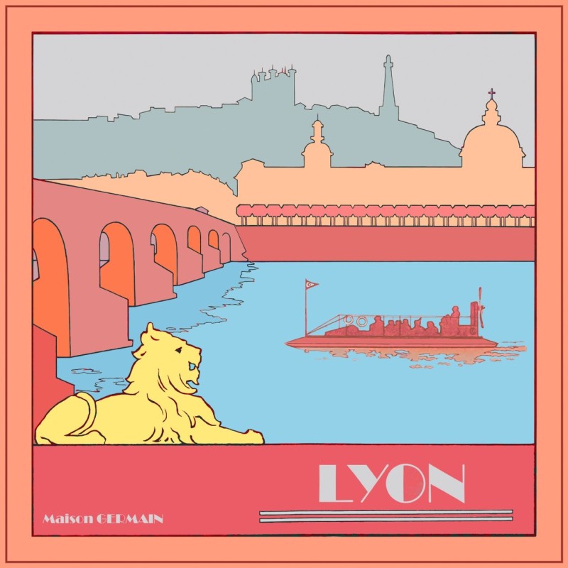 Silk scarf View of the city of Lyon Quai du Rhone