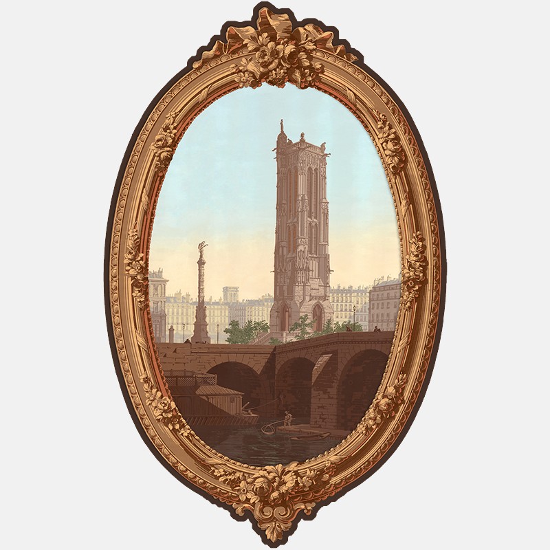 Trompe-l'oeil wallpaper medallion - Saint-Jacques Tower