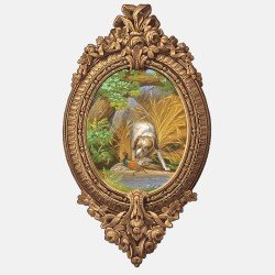 Trompe-l'oeil wallpaper medallion - The dog and the pheasants