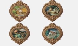The dog and the pheasants  - Medallion Wallpaper