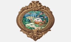Trompe-l'oeil wallpaper medallion - Flower basket