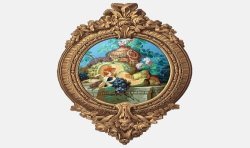 Trompe-l'oeil wallpaper medallion - Flowers, fruits and urn