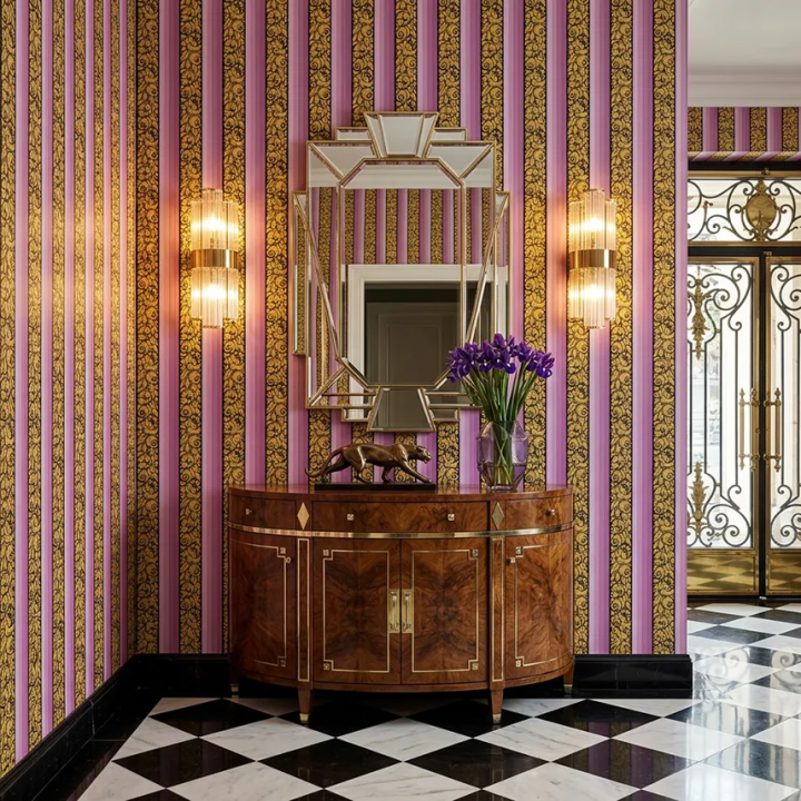 Papier peint et rayures et fleurs art deco