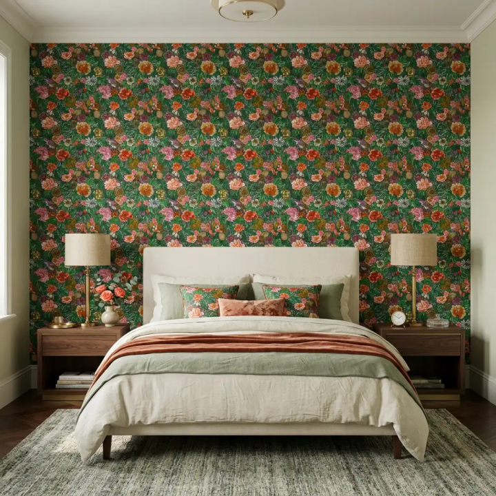 Garden  Mêli-Mélo Wallpaper| Floral Pattern and Vintage Birds