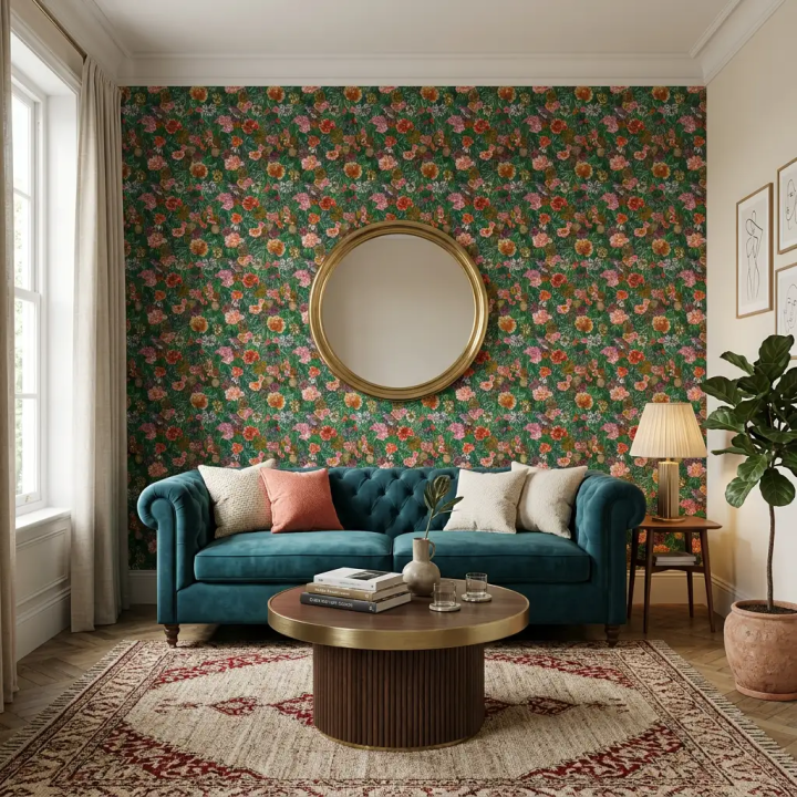 Papier Peint Jardin Mêli-Mélo | Motif Floral et Oiseaux Vintage