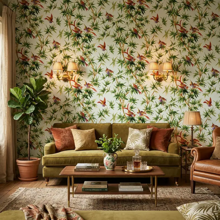 Birds of Paradise wall-mounted wallpaper for living room